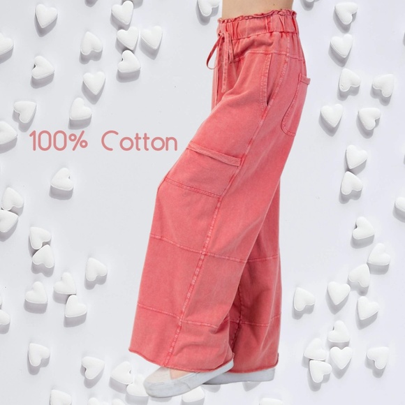 EASEL "Perfect Cargo Lux" Terry Knit Mineral Washed Flared Leg Raw Hems & Seams - Picture 7 of 15